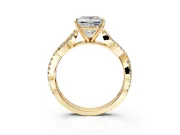Solitaire Engagement Ring Setting for Princess Cut Center with Twisted Pave Split Shank and Prong Head in Yellow Gold