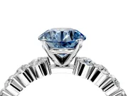 Shared-Prong Engagement Ring Setting for Fancy Blue Round Cut Center with Graduated Accents and Prong Head in Sterling Silver