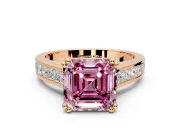 Solitaire Engagement Ring Setting for Fancy Pink Asscher Cut Center with Channel Band and Double Claw Prong Head in Rose Gold