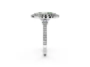 Halo Engagement Ring Setting for Fancy Green Marquise Center with Milgrain Frame, Pave Band and Prong Head in White Gold