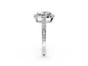 Bezel-Framed Halo Engagement Ring Setting for Oval Center with Pave Band and Prong Head in Sterling Silver