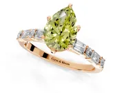 Baguette Engagement Ring Setting for Fancy Yellow Pear-Shaped Center with Alternating Bar-Set Band and Prong Head in Rose Gold