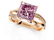Solitaire Engagement Ring Setting for Fancy Pink Princess Cut Center with Pave and Plain Crossover Band and Prong Head in Rose Gold