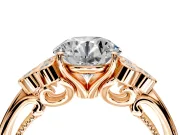 Cluster Engagement Ring Setting for Round Cut Center with Bezel Accent Clusters and Prong Head in Rose Gold