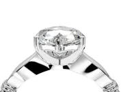 Solitaire Engagement Ring Setting for Heart-Shaped Center with Carved Leaf Shoulders and Prong Head in Platinum