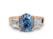 3 Stone Engagement Ring Setting for Fancy Blue Oval Center with Matching Side Accents and Prong Head in Rose Gold