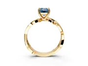 Solitaire Engagement Ring Setting for Fancy Blue Emerald Cut Center with Pave and Plain Crossover Band and Prong Head in Yellow Gold