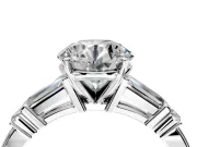 Bar-Set Engagement Ring Setting for Round Cut Center with Tapered Baguette Accents and Prong Head in Platinum