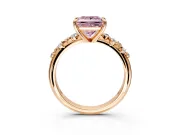 Solitaire Engagement Ring Setting for Fancy Pink Princess Cut Center with Trailing Leaf Accent Band and Prong Head in Rose Gold
