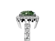 Halo Engagement Ring Setting for Fancy Green Cushion Cut Center with Inner Milgrain Border and Prong Head in White Gold