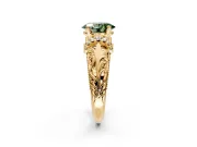 Solitaire Engagement Ring Setting for Fancy Green Oval Center with Filigree Accent Basket and Prong Head in Yellow Gold