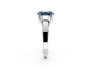 3 Stone Engagement Ring Setting for Fancy Blue Emerald Cut Center with Matching Side Accents and Prong Head in Platinum