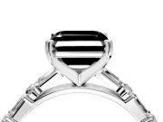 Baguette Engagement Ring Setting for Fancy Black Asscher Cut Center with Alternating Bar-Set Band and Prong Head in White Gold