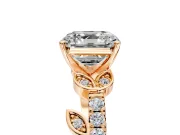 Leaf Motif Engagement Ring Setting for Asscher Cut Center with Pave Band and Prong Head in Rose Gold