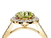Halo Engagement Ring Setting for Fancy Yellow Round Cut Center with Narrowing Pave Band and Prong Head in Yellow Gold