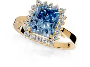 Starburst Halo Engagement Ring Setting for Fancy Blue Radiant Cut Center with Flat Cathedral Band and Prong Head in Yellow Gold