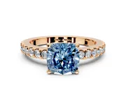 Solitaire Engagement Ring Setting for Fancy Blue Cushion Cut Center with Single Row Accent Band and Prong Head in Rose Gold