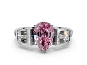 Channel-Set Engagement Ring Setting for Fancy Pink Pear-Shaped Center with Baguette Band and Prong Head in Platinum