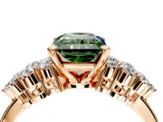 Cluster Engagement Ring Setting for Fancy Green Radiant Cut Center with 2-Row Shoulder Clusters and Prong Head in Rose Gold