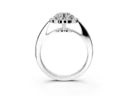 Bezel-Framed Halo Engagement Ring Setting for Round Cut Center with Pave Band and Prong Head in Sterling Silver