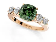 5 Stone Engagement Ring Setting for Fancy Green Cushion Cut Center with Equal Close-Set Accents and Prong Head in Rose Gold