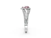 Halo Engagement Ring Setting for Fancy Pink Heart-Shaped Center with Narrow Pave Split Shank and Prong Head in White Gold