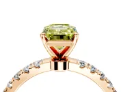 Open Basket Engagement Ring Setting for Fancy Yellow Emerald Cut Center with Pave Band and Prong Head in Rose Gold