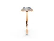 Halo Engagement Ring Setting for Fancy Blue Radiant Cut Center with Plain Tapered Band and Prong Head in Rose Gold
