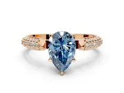 Solitaire Engagement Ring Setting for Fancy Blue Pear-Shaped Center with Multi-Row Accents and Prong Head in Rose Gold