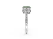 Cathedral Engagement Ring Setting for Fancy Green Radiant Cut Center with Antique-Style Pave Band and Prong Head in Platinum
