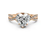 Solitaire Engagement Ring Setting for Heart-Shaped Center with Narrow Twist Pave Band and Prong Head in Rose Gold