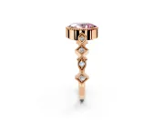 Milgrain Bezel Engagement Ring Setting for Fancy Pink Oval Center with Marquise Stations and Bezel Head in Rose Gold