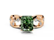 Solitaire Engagement Ring Setting for Fancy Green Radiant Cut Center with Criss-Cross Accent Band and Prong Head in Rose Gold