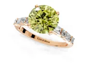 Baguette Engagement Ring Setting for Fancy Yellow Round Cut Center with Alternating Bar-Set Band and Prong Head in Rose Gold