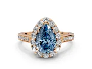 Floral Halo Engagement Ring Setting for Fancy Blue Pear-Shaped Center with Large Halo Accents and Prong Head in Rose Gold