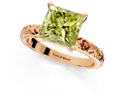 Solitaire Engagement Ring Setting for Fancy Yellow Princess Cut Center with XO Engraved Band and Prong Head in Rose Gold