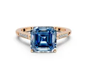Solitaire Engagement Ring Setting for Fancy Blue Asscher Cut Center with Channel Accents and Prong Head in Rose Gold