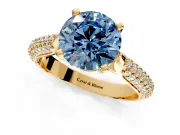 Solitaire Engagement Ring Setting for Fancy Blue Round Cut Center with Multi-Row Accents and Prong Head in Yellow Gold