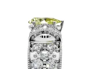 Pave Engagement Ring Setting for Fancy Yellow Pear-Shaped Center with Curved Accent Rows, Openwork and Prong Head in Platinum
