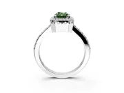 Halo Engagement Ring Setting for Fancy Green Radiant Cut Center with Inner Milgrain Border and Prong Head in Platinum