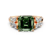 Floral Engagement Ring Setting for Fancy Green Princess Cut Center with Marquise Cluster Shoulders and Prong Head in Rose Gold