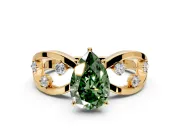 Solitaire Engagement Ring Setting for Fancy Green Pear-Shaped Center with Criss-Cross Accent Band and Prong Head in Yellow Gold