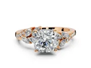 Solitaire Engagement Ring Setting for Cushion Cut Center with Marquise Accent Twist Band and Prong Head in Rose Gold