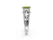 Solitaire Engagement Ring Setting for Fancy Yellow Emerald Cut Center with Filigree Accent Basket and Prong Head in Sterling Silver