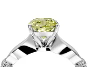 Solitaire Engagement Ring Setting for Fancy Yellow Cushion Cut Center with Carved Leaf Shoulders and Prong Head in Platinum