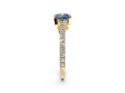 Solitaire Engagement Ring Setting for Fancy Blue Cushion Cut Center with Widening Pave Band and Claw Prong Head in Yellow Gold