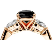 3 Stone Engagement Ring Setting for Fancy Black Cushion Cut Center with Large Pear-Shaped Accents and Prong Head in Rose Gold