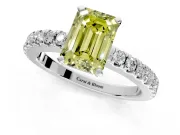 Solitaire Engagement Ring Setting for Fancy Yellow Emerald Cut Center with Single Row Accent Band and Prong Head in Platinum