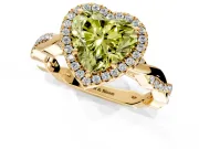 Halo Engagement Ring Setting for Fancy Yellow Heart-Shaped Center with Pave and Plain Twist Band and Prong Head in Yellow Gold