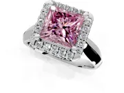 Halo Engagement Ring Setting for Fancy Pink Princess Cut Center with Square Band and Prong Head in Platinum